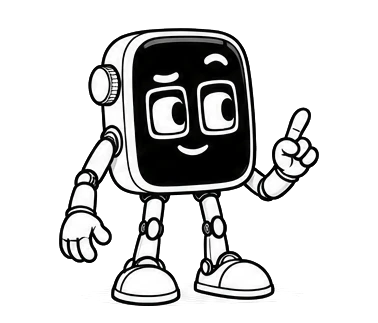 The OMG robot from AI Lately's Sunday Funnies, a smartwatch with arms and legs: one finger raised, brows lifted in curiosity.